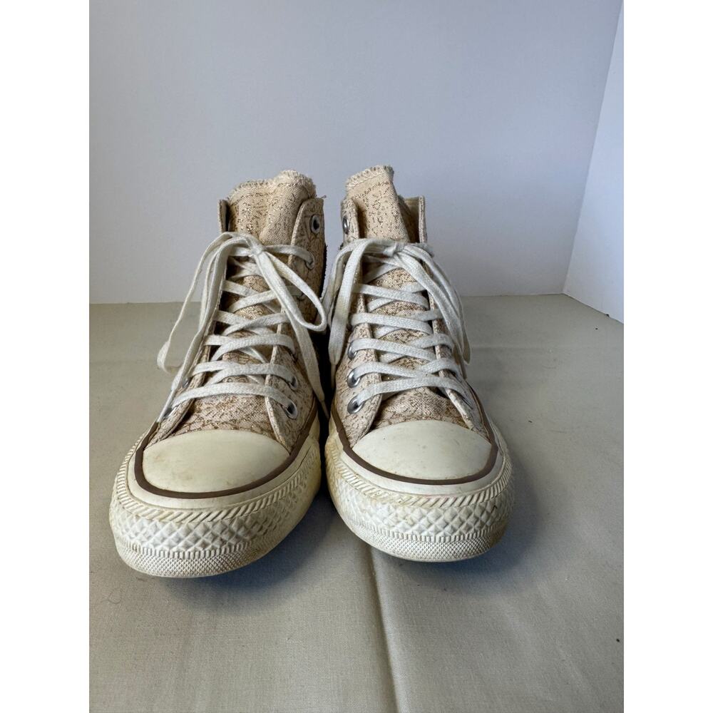Converse All Star Boho High Top Tan & Gold Sneakers Sz 3 Natural Beige Mandala